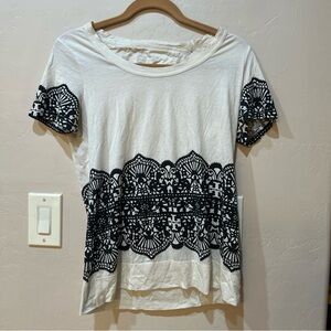 Tory Burch cream/black print cotton t-shirt Size M